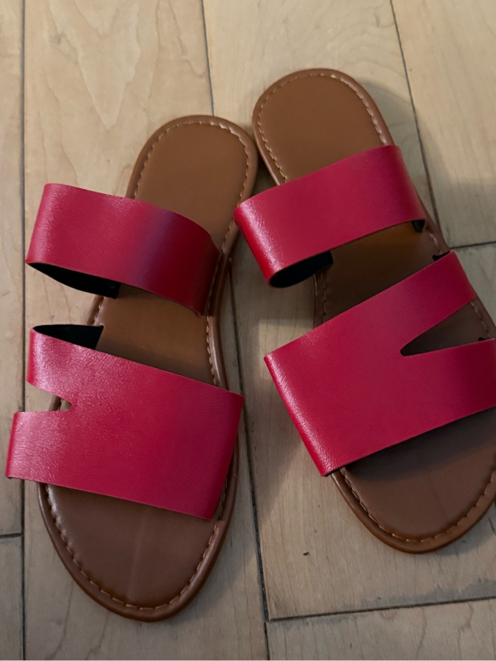 Women's Red Slide Sandals with Double Straps